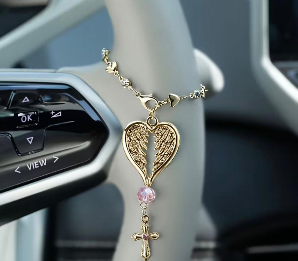 In Memory Of car accessory with angel wing heart charm