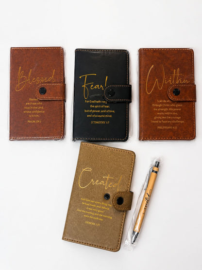 Leather journal for men With inspirational scripture with Bible verse pen