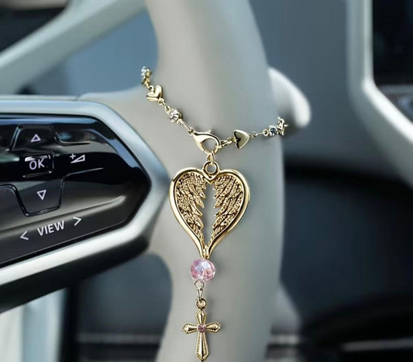 In Memory Of car accessory with angel wing heart charm